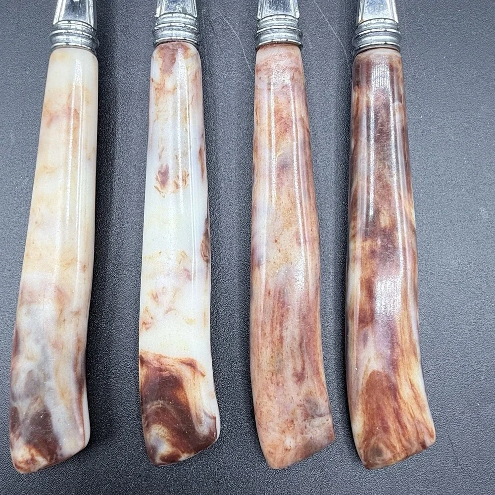 Vintage MB Hollow Ground Galaxie Stainless Forks Set 4 Japan MCM Bakelite Handle